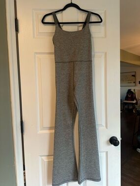 American Eagle Outfitters Grey Sleeveless Flared-Leg Jumpsuit